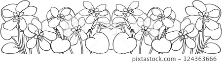 Illustration of row of edible viola flowers Illustration of row of edible viola flowers 124363666