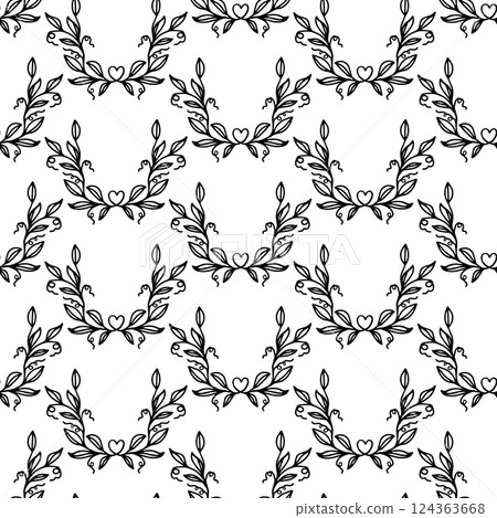 Floral vine greenery hand drawn seamless pattern with small heart. Perfect for background, textile, or wrapping paper A delicate, repeating pattern Minimalist and elegant aesthetic Floral vine greenery hand drawn seamless pattern with small heart. Perfect for background, textile, or wrapping paper A delicate, repeating pattern Minimalist and elegant aesthetic 124363668