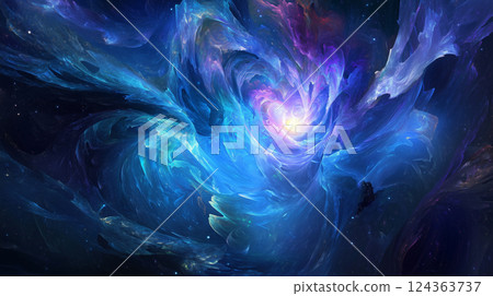 精神空間夢幻般的紫色和金色太空星雲 124363737