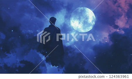 精神空間,女孩的輪廓伸向夢幻般的天空 精神空間,女孩的輪廓伸向夢幻般的天空 124363961