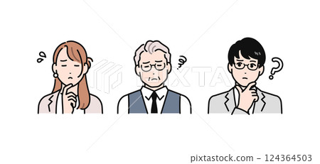 A simple vector illustration set of a boss and subordinate with a worried expression A simple vector illustration set of a boss and subordinate with a worried expression 124364503