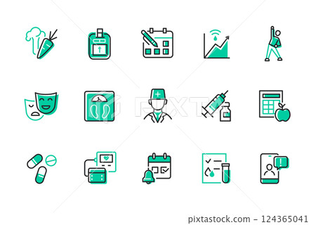 Diabetes - set of line design style icons 124365041