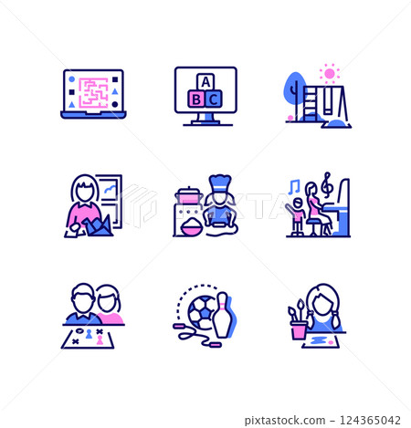 Activities for kids - modern line design style icons set Activities for kids - modern line design style icons set 124365042