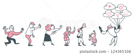 Various people high-fiving an AI robot - Stock illustration set Various people high-fiving an AI robot - Stock illustration set 124365108