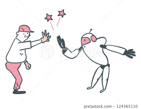 AI robot and worker high-five Stock illustration 124365110