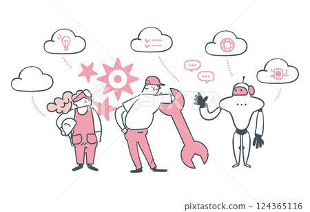 Conflict between AI robot and factory worker Stock illustration 124365116