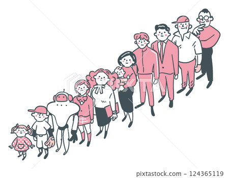 People lined up in a row and an AI robot stock illustration 124365119