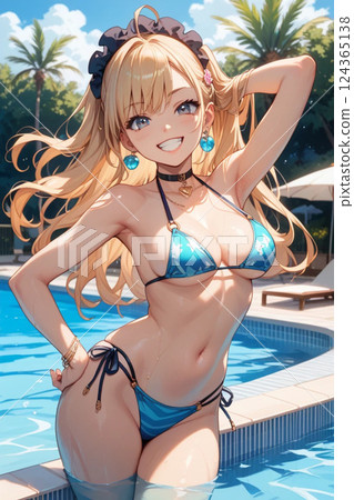 Blonde girl in the pool 124365138