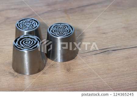 Set of pastry tips made from stainless steel. For creating marshmallow tulips of various shapes. Set of pastry tips made from stainless steel. For creating marshmallow tulips of various shapes. 124365245