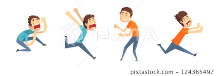 Scared Man Character Shriek and Shout Afraid of Something Vector Set 124365497