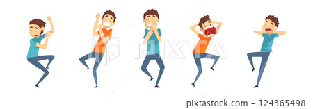 Scared Man Character Shriek and Shout Afraid of Something Vector Set 124365498