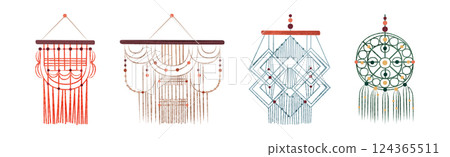 Handcrafted Macrame Lace Ornament with String Vector Set Handcrafted Macrame Lace Ornament with String Vector Set 124365511