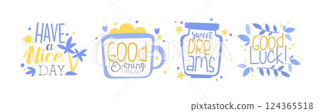 Good Day and Good Evening Quote and Saying Lettering and Inscription Vector Set 124365518