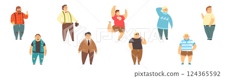 Plump Man Character with Chubby Stout Body Vector Set Plump Man Character with Chubby Stout Body Vector Set 124365592