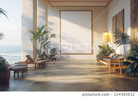 熱帶度假村的白色面板 124365612