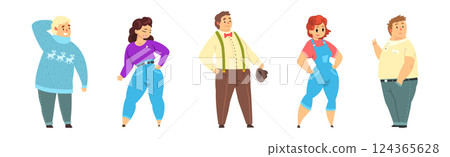 Plump Man and Woman Character with Chubby Stout Body Vector Set Plump Man and Woman Character with Chubby Stout Body Vector Set 124365628