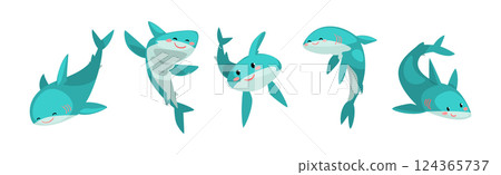 Blue Shark Toothy Animal with Fin Vector Set 124365737