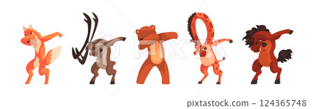 Various Animals Standing in Dub Dancing Pose Vector Set 124365748