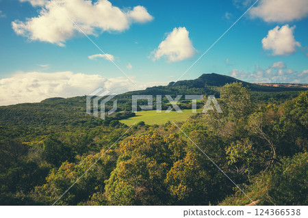 Mountain landscape on a sunny day, Slope of mountains in Setubal, Portugal Mountain landscape on a sunny day, Slope of mountains in Setubal, Portugal 124366538