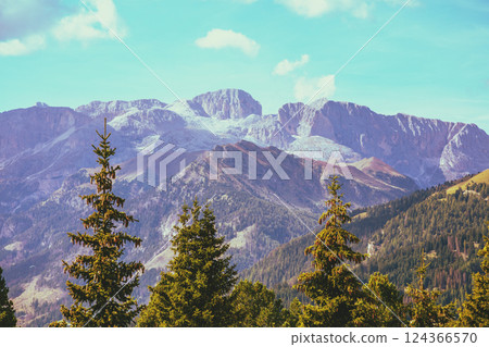 Mountain landscape background. Rocks against the day sky. The dolomites in South Tyrol Italy Europe Mountain landscape background. Rocks against the day sky. The dolomites in South Tyrol Italy Europe 124366570