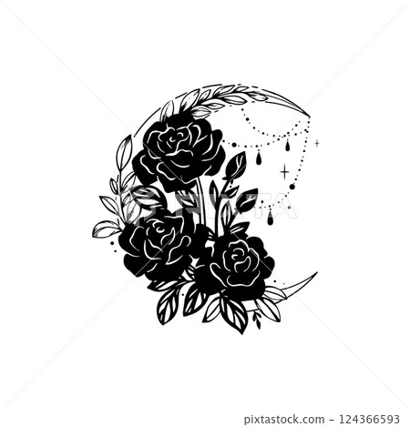 Moon mystic with flowers vector illustration. Moon mystic with flowers vector illustration. 124366593