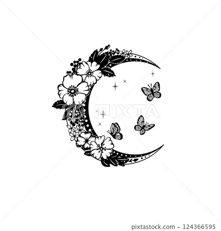 Moon mystic with flowers vector illustration. 124366595