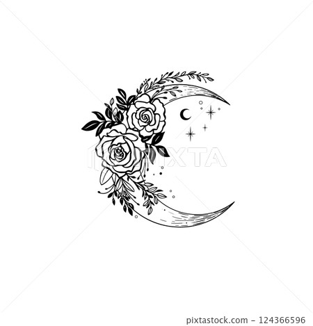 Moon mystic with flowers vector illustration. 124366596