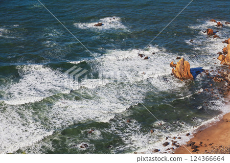 Rocky seascape. Stormy ocean. Region of Cape Roca, Atlantic Ocean Portugal  Europe 124366664