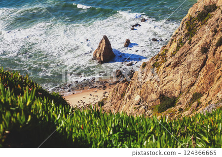 Coastal rocky seascape, region of Cape Roca, Atlantic ocean Portugal Europe Coastal rocky seascape, region of Cape Roca, Atlantic ocean Portugal Europe 124366665