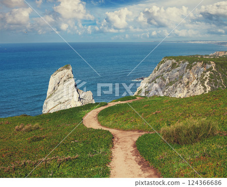 Rocky seascape. Region of Cape Roca, Atlantic Ocean, Portugal, Europe Rocky seascape. Region of Cape Roca, Atlantic Ocean, Portugal, Europe 124366686