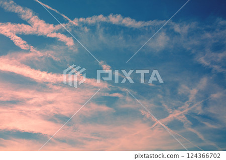 Colorful cloudy sky at sunset. Gradient color. Sky texture. Abstract nature background 124366702