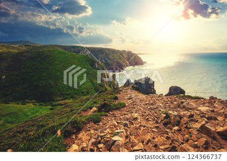 Rocky seascape. Region of Cape Roca, Atlantic Ocean, Portugal, Europe Rocky seascape. Region of Cape Roca, Atlantic Ocean, Portugal, Europe 124366737