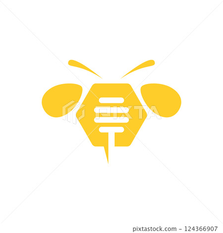 Yellow bee with a honeycomb Yellow bee with a honeycomb 124366907