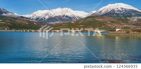View of Serre-Poncon mountain lake in winter in Hautes Alpes, France 124366935