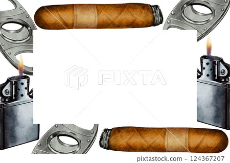 Frame with Cigars and Lighters 124367207