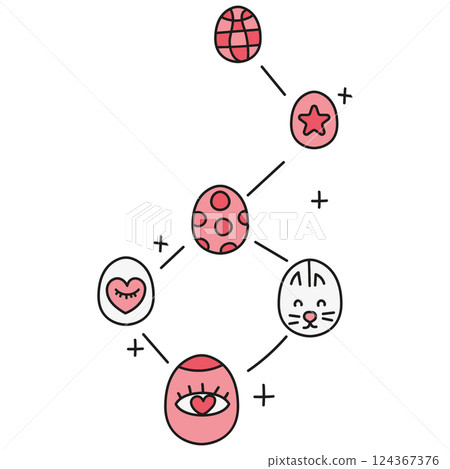 boho groovy easter Colorful doodle-style eggs connected with lines and symbols. in doodle color line style 124367376