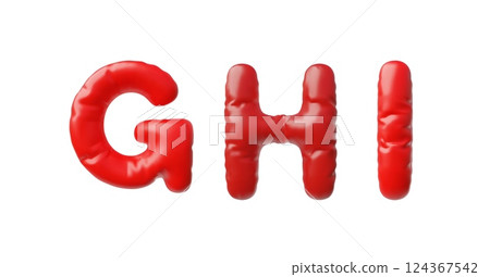 3d vector set of inflatable letters G, H, I, red color. 124367542