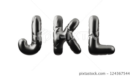 3D English alphabet uppercase letters J K L from black inflated balloon vector icon set, metallic Latin font type symbol 3D English alphabet uppercase letters J K L from black inflated balloon vector icon set, metallic Latin font type symbol 124367544