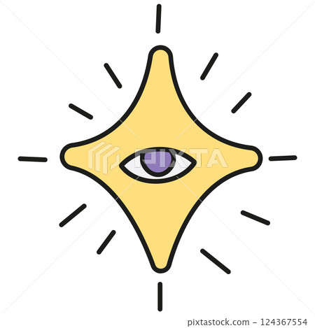 boho groovy easter Symbolic eye design with rays, representing insight and vision. in doodle color line style boho groovy easter Symbolic eye design with rays, representing insight and vision. in doodle color line style 124367554