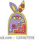 boho groovy easter Colorful abstract illustration with eyes and hearts. in doodle color line style 124367558