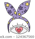 boho groovy easter Cute graphic of a whimsical eye and bunny ears with stars. in doodle color line style 124367560