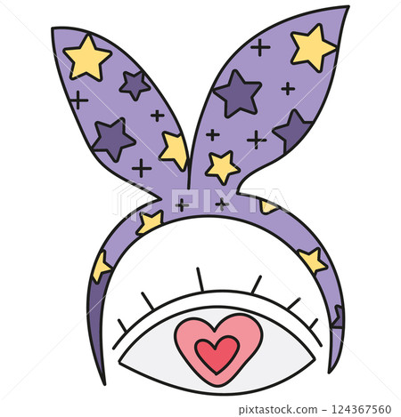 boho groovy easter Cute graphic of a whimsical eye and bunny ears with stars. in doodle color line style boho groovy easter Cute graphic of a whimsical eye and bunny ears with stars. in doodle color line style 124367560