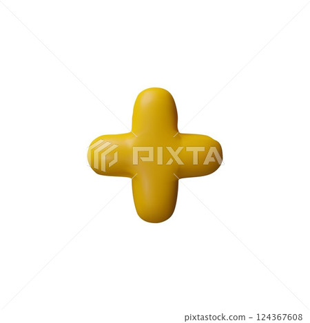 Plus Math operation 3D plastic style vector icon, mathematic yellow symbol, arithmetic education, addition formula mark 124367608