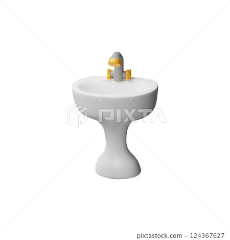 White bathroom sink basin with tap 3D vector icon, ceramic sink on a stand, household equipment with faucet for washing White bathroom sink basin with tap 3D vector icon, ceramic sink on a stand, household equipment with faucet for washing 124367627