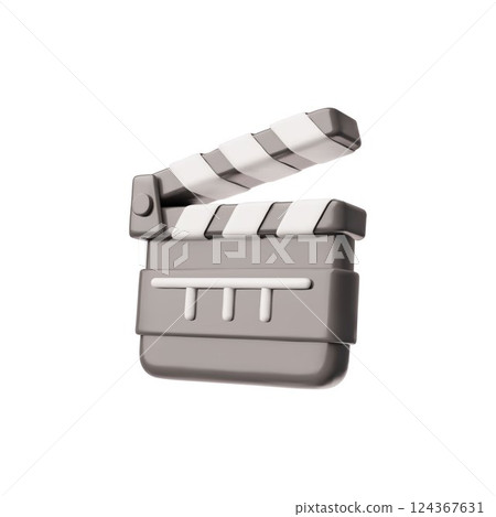 Film clapper 3D plastic cartoon style vector icon, realistic movie clapper board, cinema production sign, filmmaking 124367631