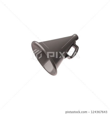 Vintage black megaphone 3D plastic cartoon style icon, realistic retro loudspeaker, bullhorn, sound horn for announcing 124367643