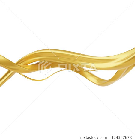 Golden twisted ribbons, horizontal yellow intertwined wave stripes shapes, curvy metal lines stream vector 3D design Golden twisted ribbons, horizontal yellow intertwined wave stripes shapes, curvy metal lines stream vector 3D design 124367678