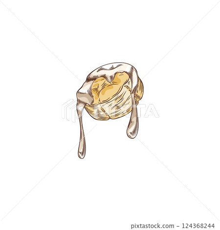 Slice of banana in melted white chocolate hand drawn vector icon, fondue sketch, tropical fruit piece in dripping cheese Slice of banana in melted white chocolate hand drawn vector icon, fondue sketch, tropical fruit piece in dripping cheese 124368244