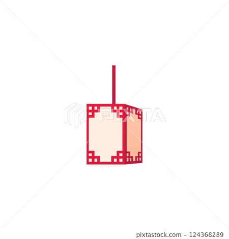 Chinese or Japanese red hanging lantern flat vector icon, traditional Asian interior paper decoration rectangular shape Chinese or Japanese red hanging lantern flat vector icon, traditional Asian interior paper decoration rectangular shape 124368289