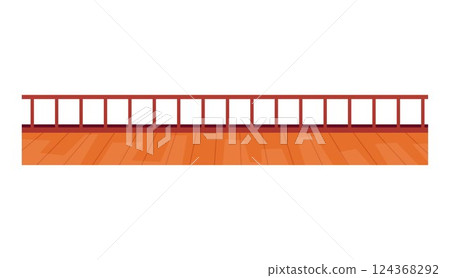 Wooden balcony railings. Decorative fence vector with handrail, curb. 124368292